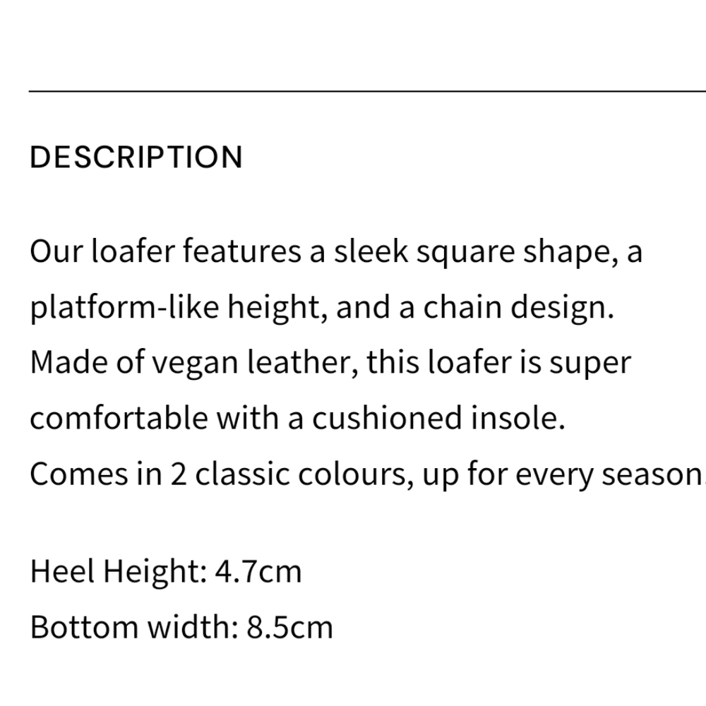 Vegan Leather Chunky Heeled Loafers with Gold Chain (Black) - Lattelier - Picture 8 of 13